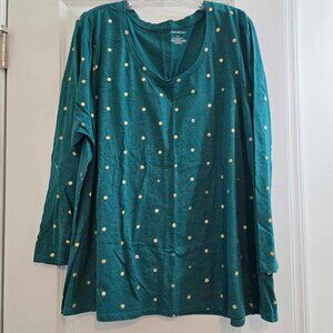 Lane Bryant Polka Dot Long Sleeve T-Shirt - Green with Gold Dots